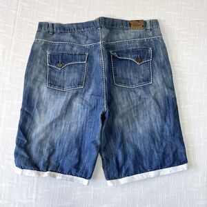 Y2K Koman Jean Shorts 48x14 Loose Baggy Long Grunge Skater Vintage Faded Blue